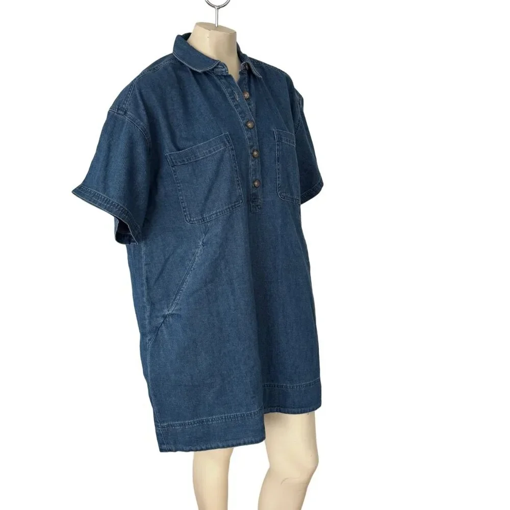 Marine Layer Indigo Blue Chambray Button Polo Dress - Picture 5 of 11